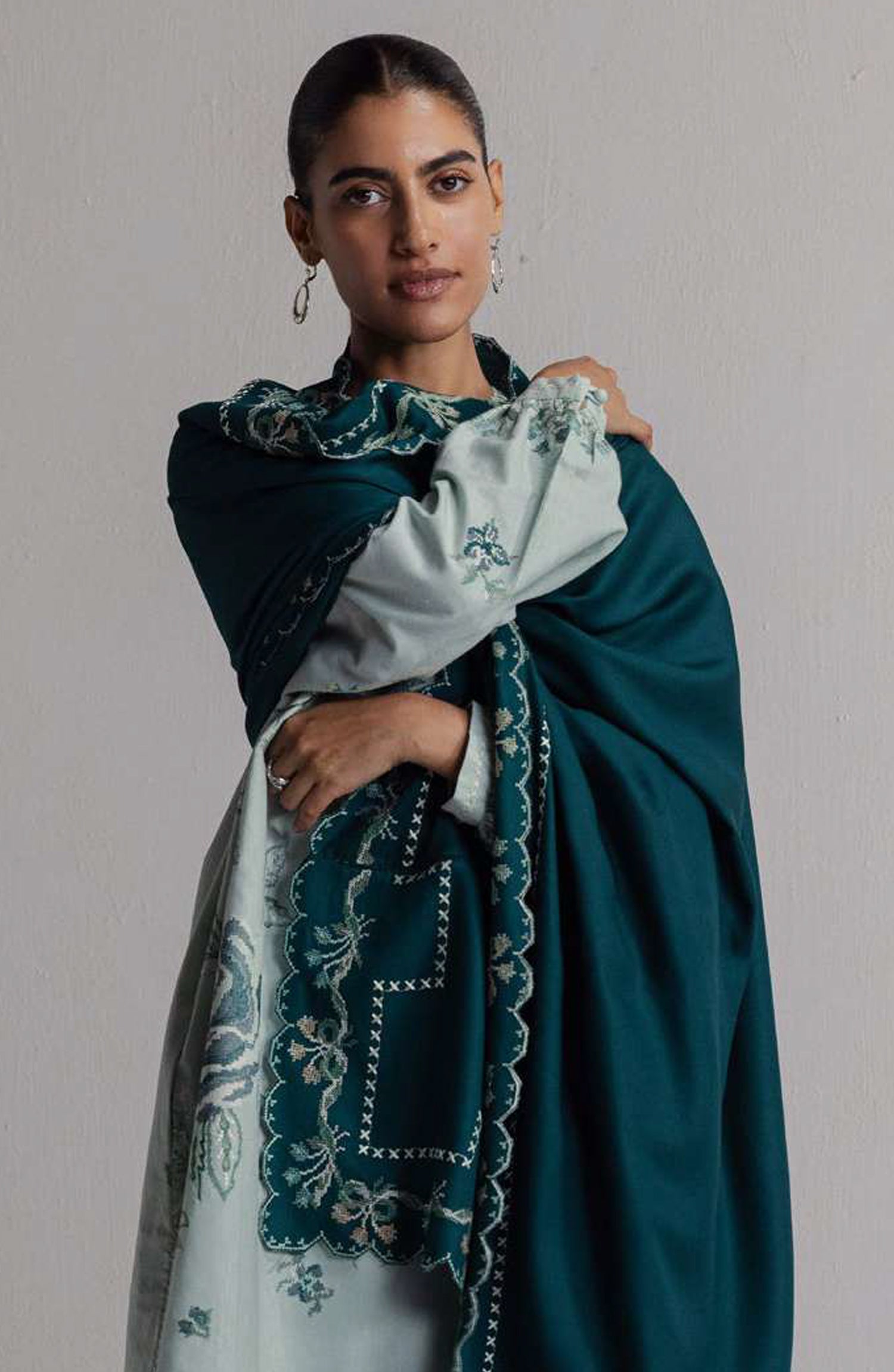 Coco by Zara Shahjahan Embroidered Karandi Unstitched 3 Piece Suit - D-3B - ZS26CW - Ice Blue - Winter Collection