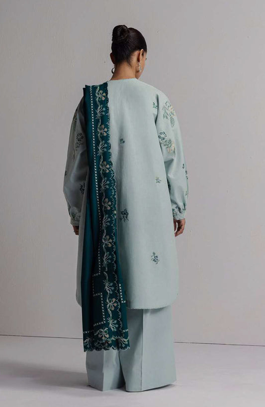 Coco by Zara Shahjahan Embroidered Karandi Unstitched 3 Piece Suit - D-3B - ZS26CW - Ice Blue - Winter Collection