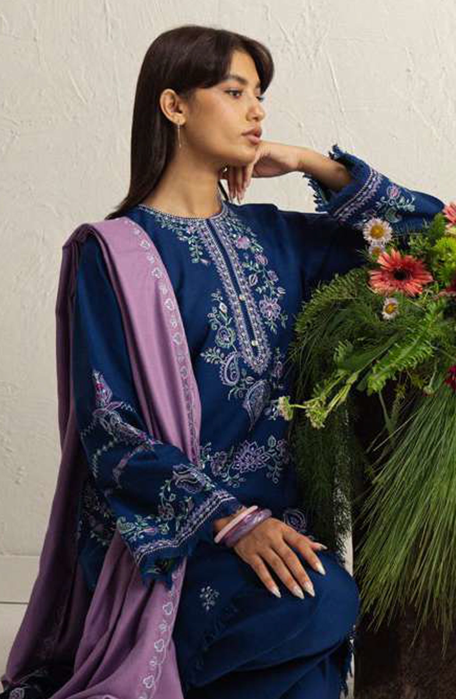 Coco by Zara Shahjahan Embroidered Khaddar Unstitched 3 Piece Suit - D-4A - ZS26CW - Blue - Winter Collection