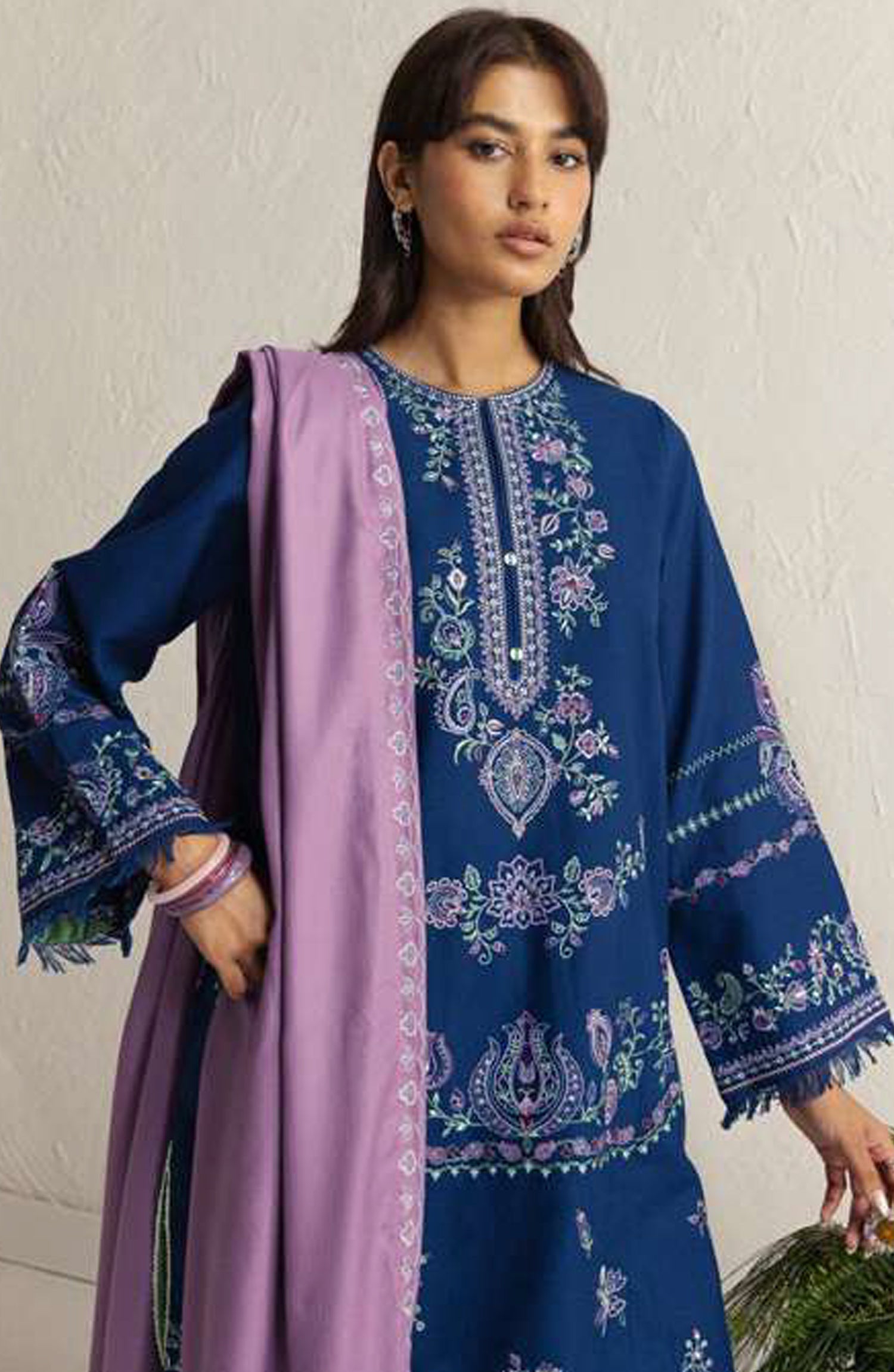 Coco by Zara Shahjahan Embroidered Khaddar Unstitched 3 Piece Suit - D-4A - ZS26CW - Blue - Winter Collection