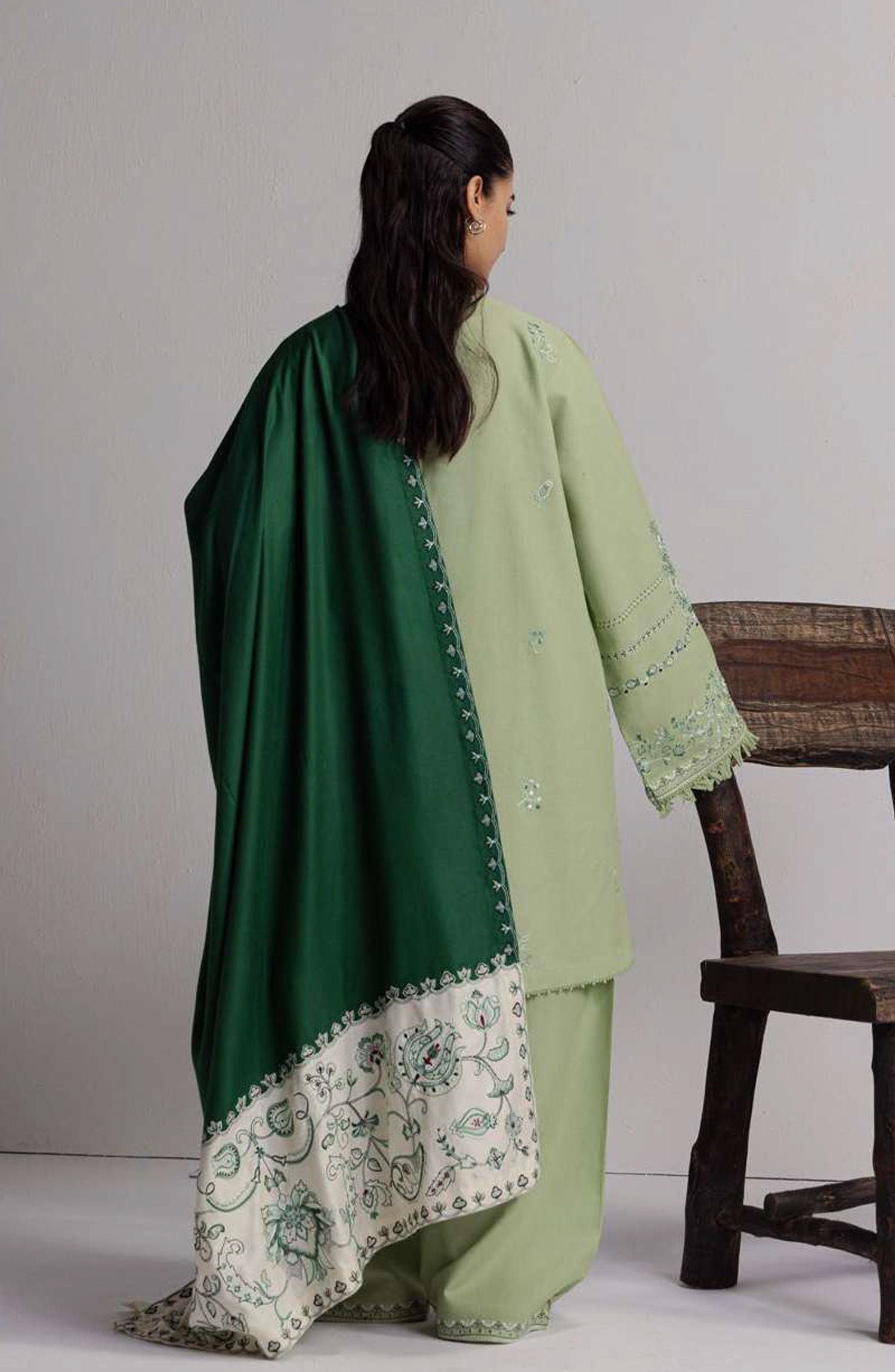 Coco by Zara Shahjahan Embroidered Khaddar Unstitched 3 Piece Suit - D-4B - ZS26CW - Green - Winter Collection