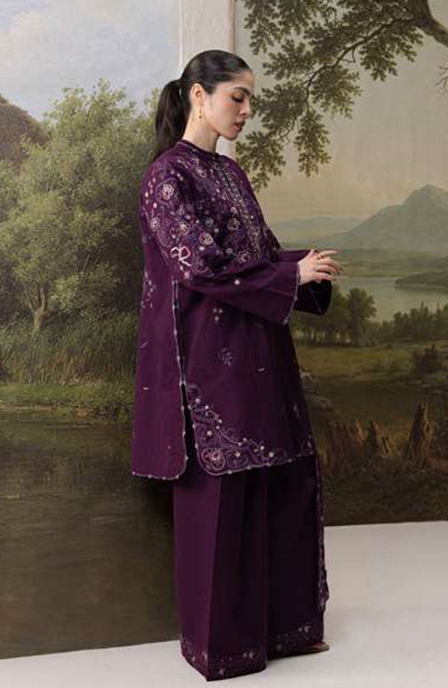 Coco by Zara Shahjahan Embroidered Karandi Unstitched 3 Piece Suit - D-5A - ZS26CW - Purple - Winter Collection