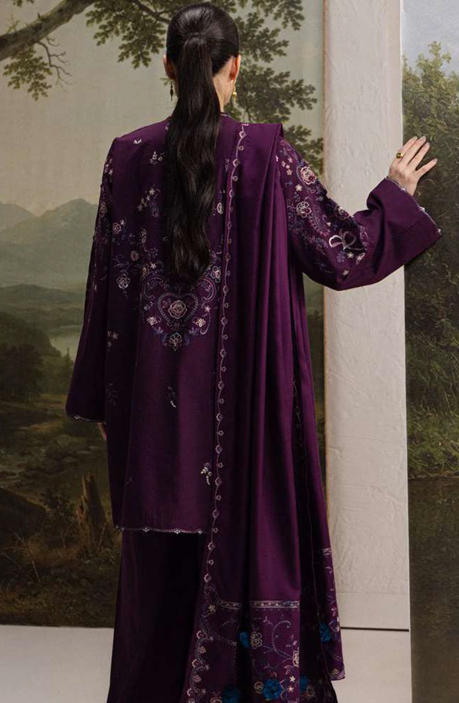 Coco by Zara Shahjahan Embroidered Karandi Unstitched 3 Piece Suit - D-5A - ZS26CW - Purple - Winter Collection