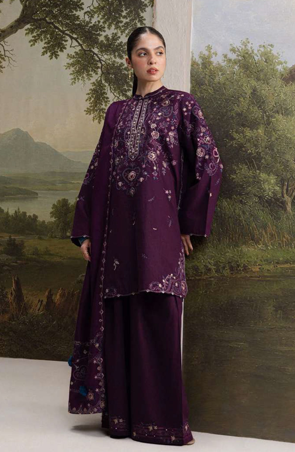Coco by Zara Shahjahan Embroidered Karandi Unstitched 3 Piece Suit - D-5A - ZS26CW - Purple - Winter Collection