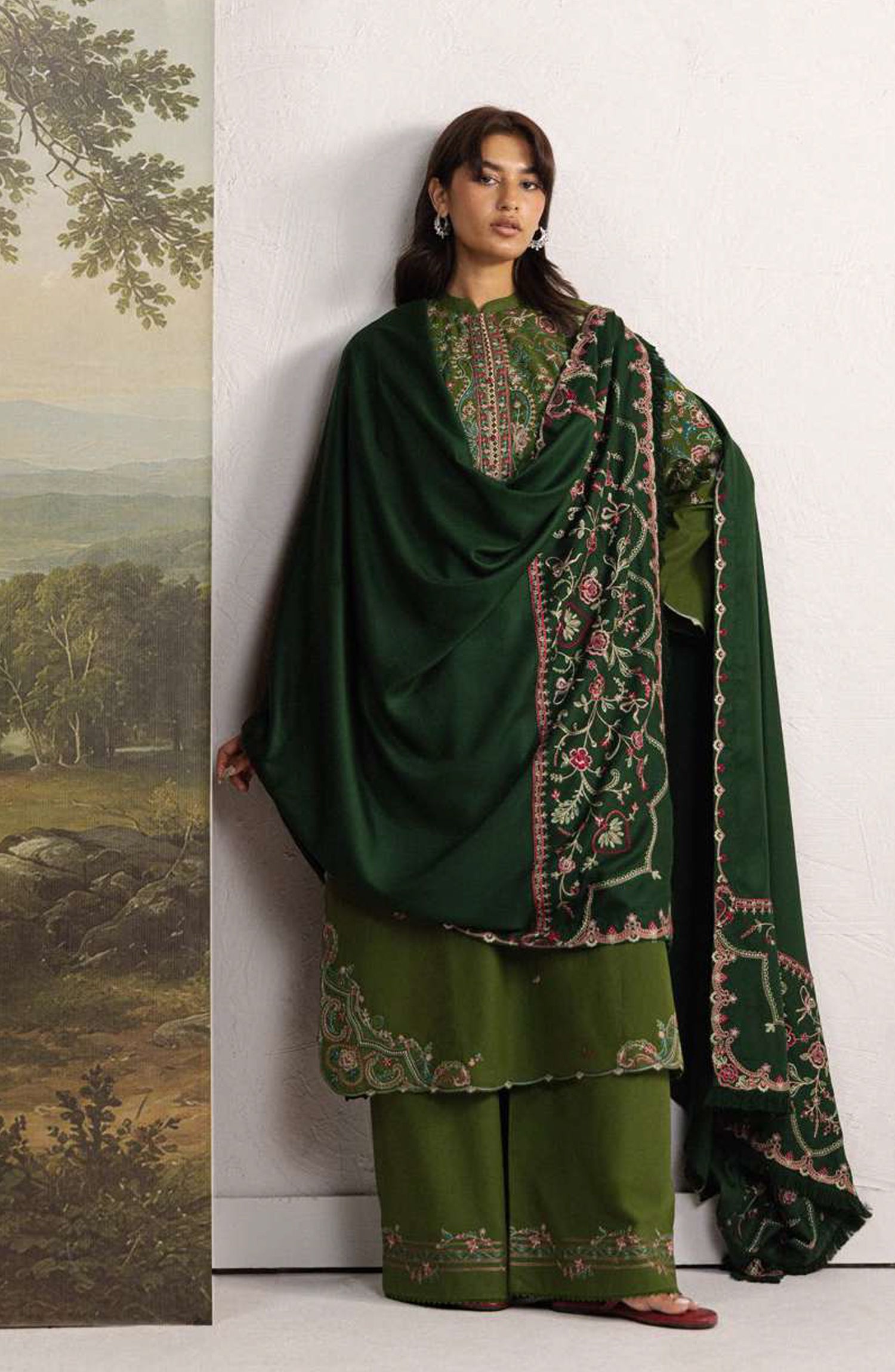 Coco by Zara Shahjahan Embroidered Karandi Unstitched 3 Piece Suit - D-5B - ZS26CW - Green - Winter Collection