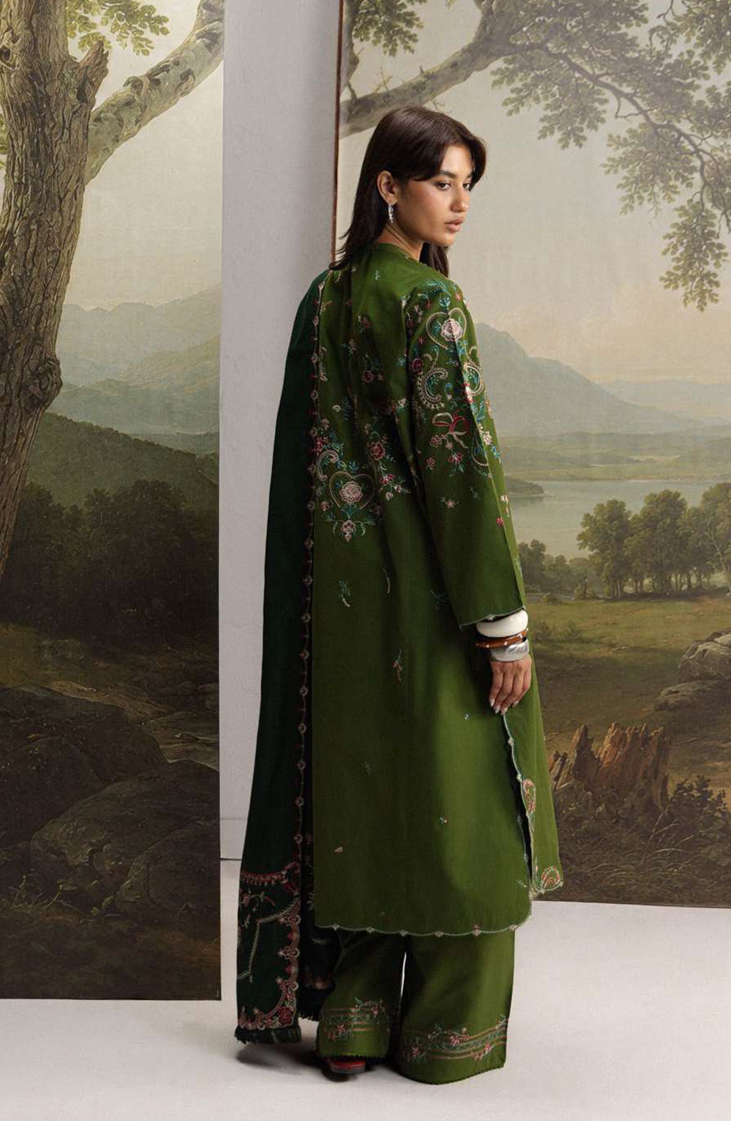 Coco by Zara Shahjahan Embroidered Karandi Unstitched 3 Piece Suit - D-5B - ZS26CW - Green - Winter Collection