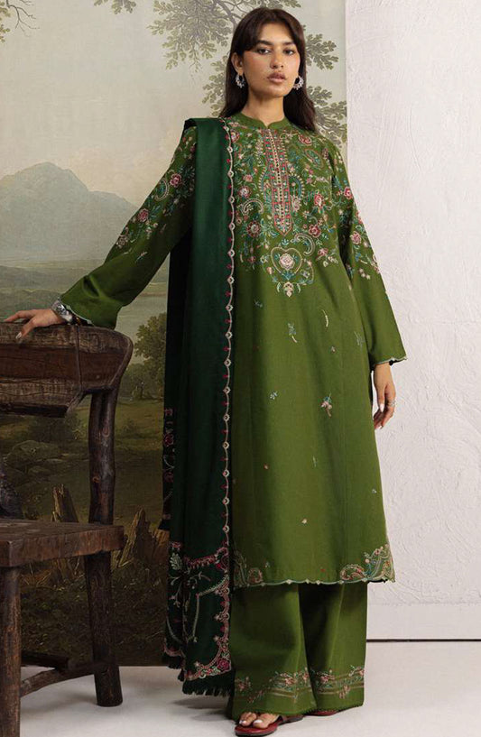 Coco by Zara Shahjahan Embroidered Karandi Unstitched 3 Piece Suit - D-5B - ZS26CW - Green - Winter Collection