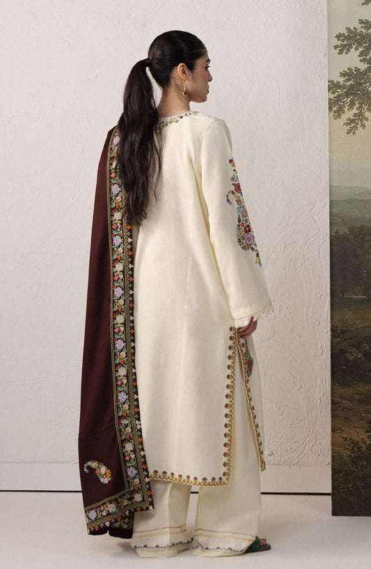 Coco by Zara Shahjahan Embroidered Khaddar Unstitched 3 Piece Suit - D-6A - ZS26CW - Off White - Winter Collection