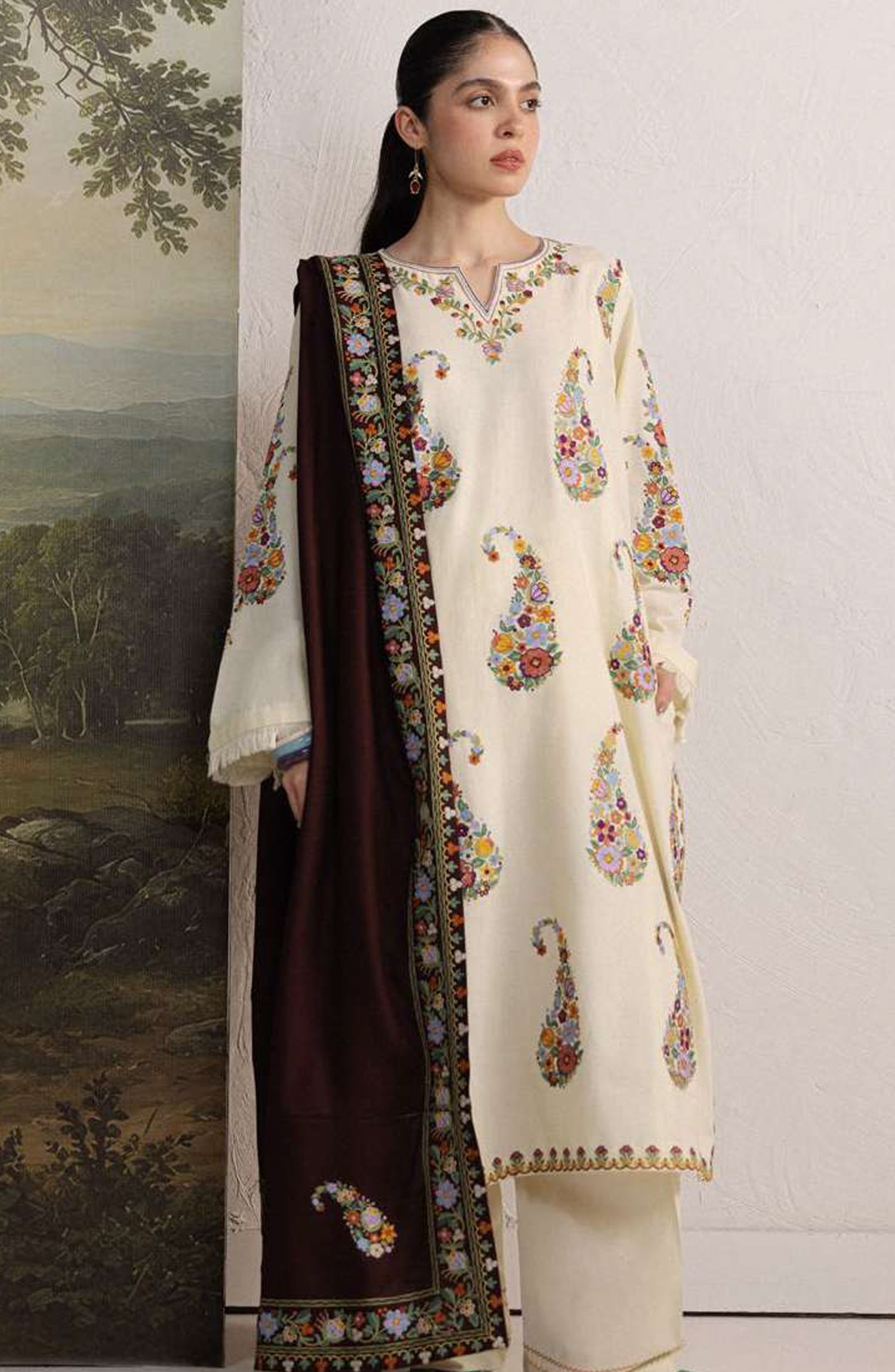 Coco by Zara Shahjahan Embroidered Khaddar Unstitched 3 Piece Suit - D-6A - ZS26CW - Off White - Winter Collection