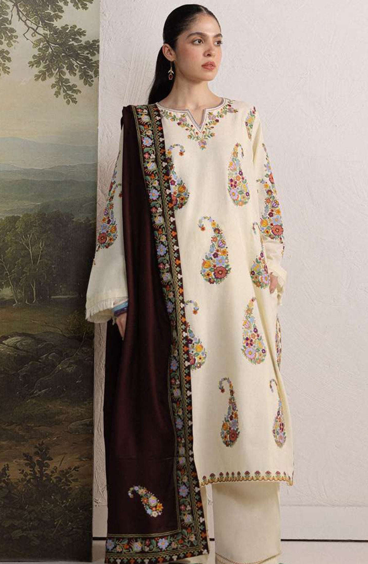 Coco by Zara Shahjahan Embroidered Khaddar Unstitched 3 Piece Suit - D-6A - ZS26CW - Off White - Winter Collection