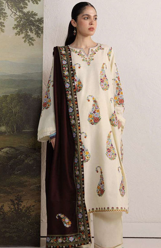 Coco by Zara Shahjahan Embroidered Khaddar Unstitched 3 Piece Suit - D-6A - ZS26CW - Off White - Winter Collection