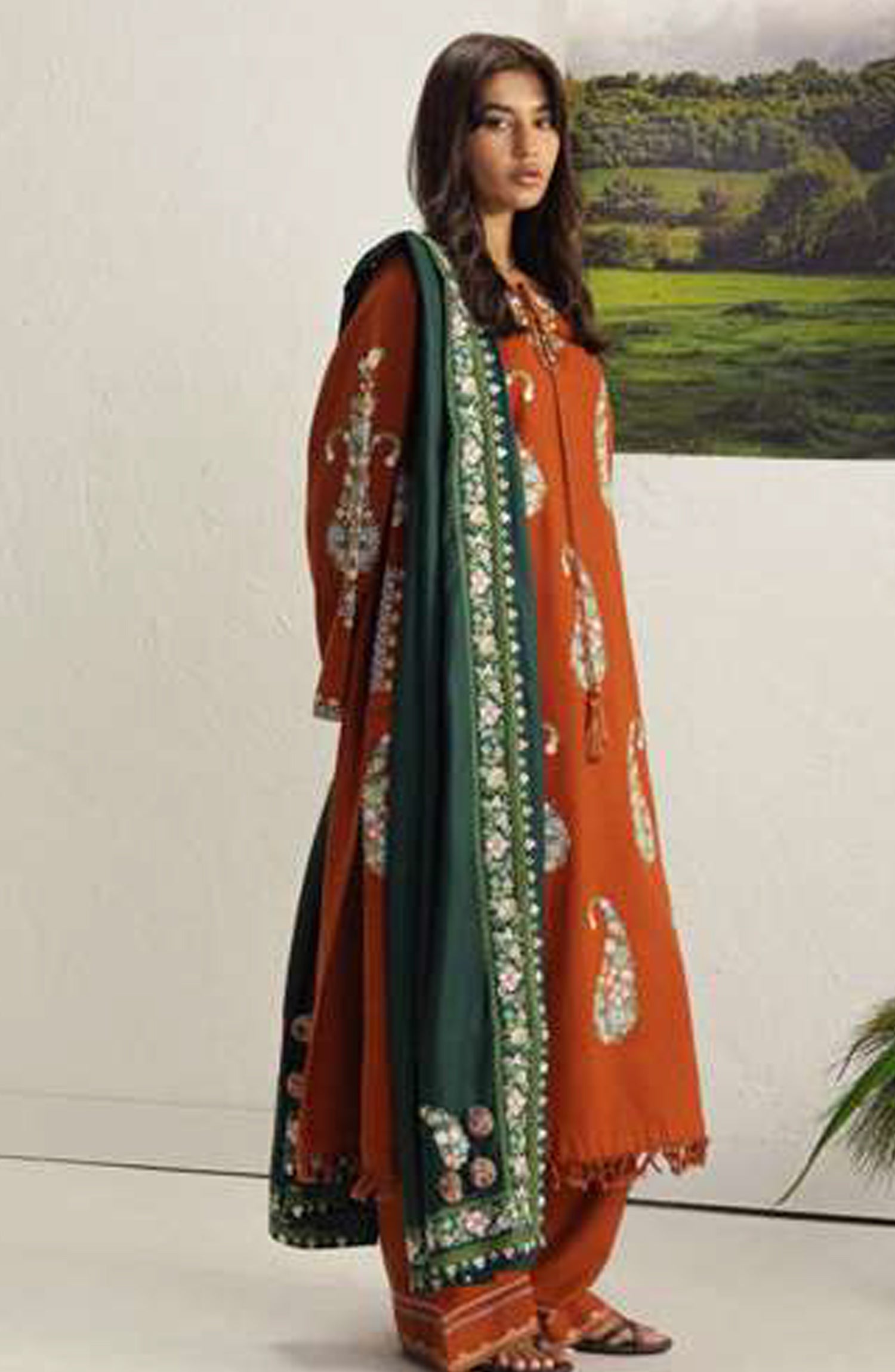 Coco by Zara Shahjahan Embroidered Khaddar Unstitched 3 Piece Suit - D-6B - ZS26CW - Orange - Winter Collection