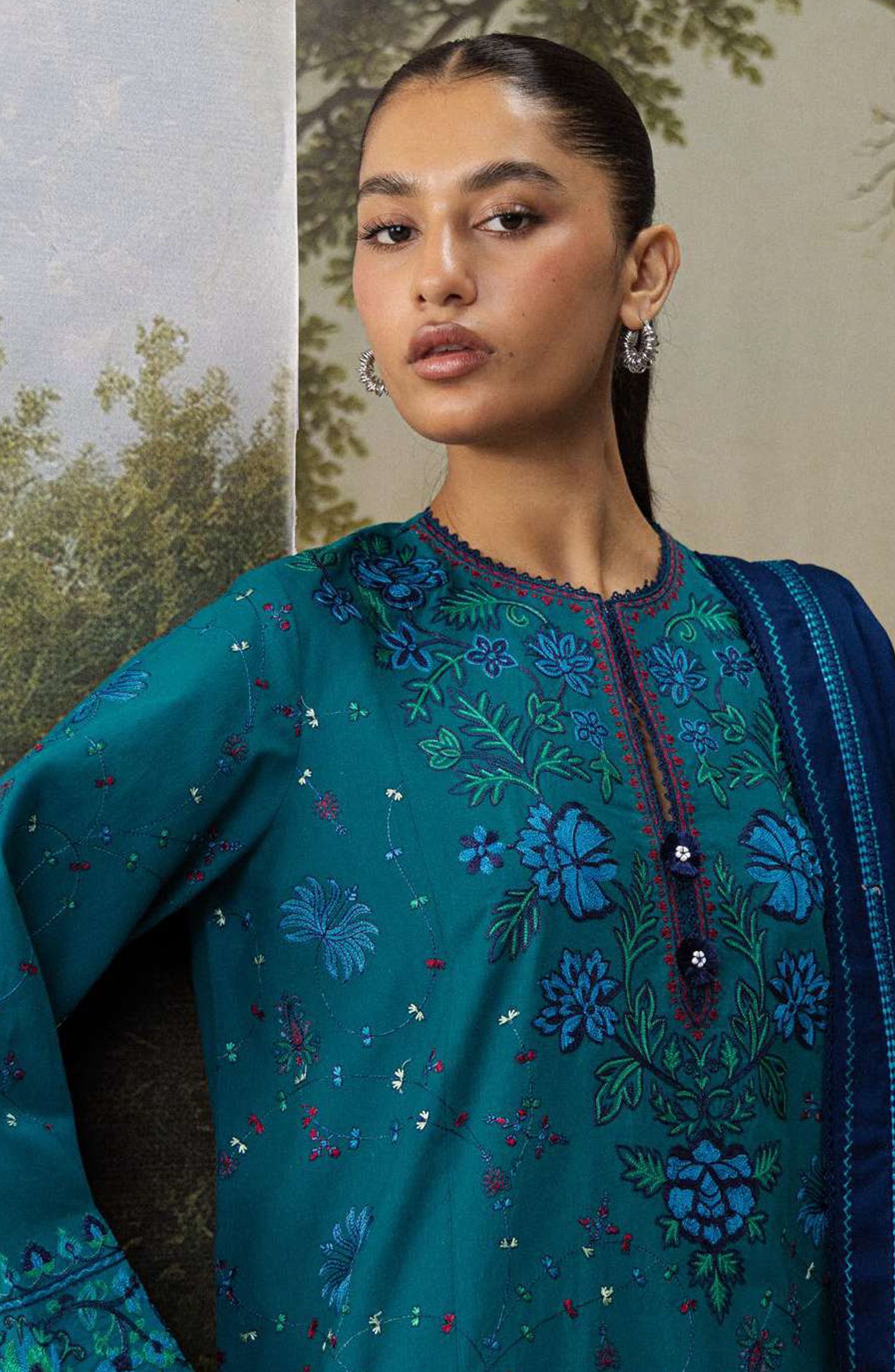 Coco by Zara Shahjahan Embroidered Karandi Unstitched 3 Piece Suit - D-7A - ZS26CW - Teal - Winter Collection