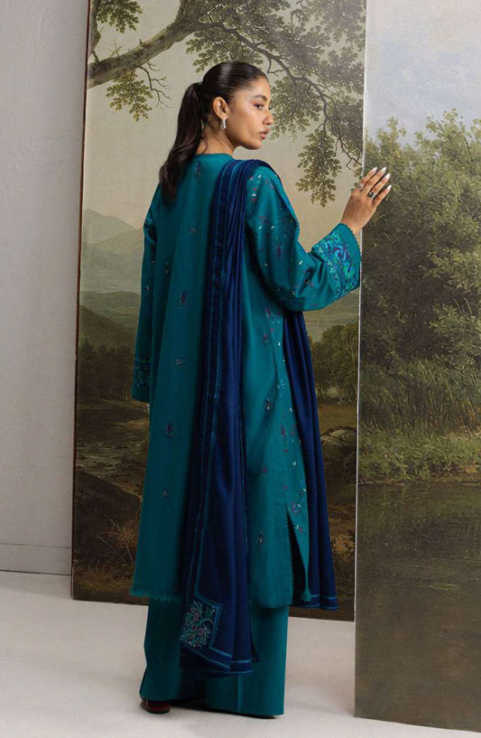 Coco by Zara Shahjahan Embroidered Karandi Unstitched 3 Piece Suit - D-7A - ZS26CW - Teal - Winter Collection