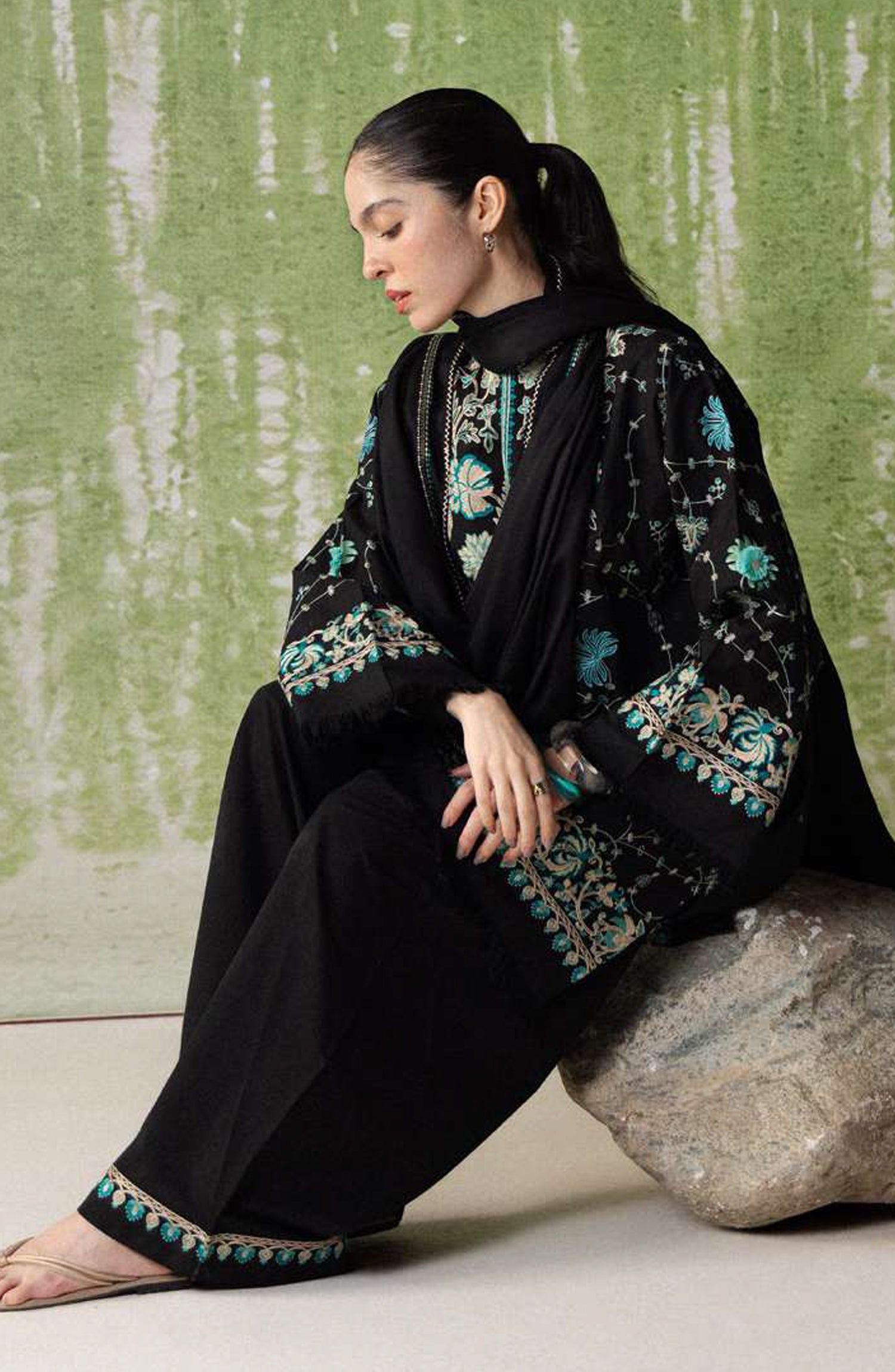 Coco by Zara Shahjahan Embroidered Karandi Unstitched 3 Piece Suit - D-7B - ZS26CW - Black - Winter Collection