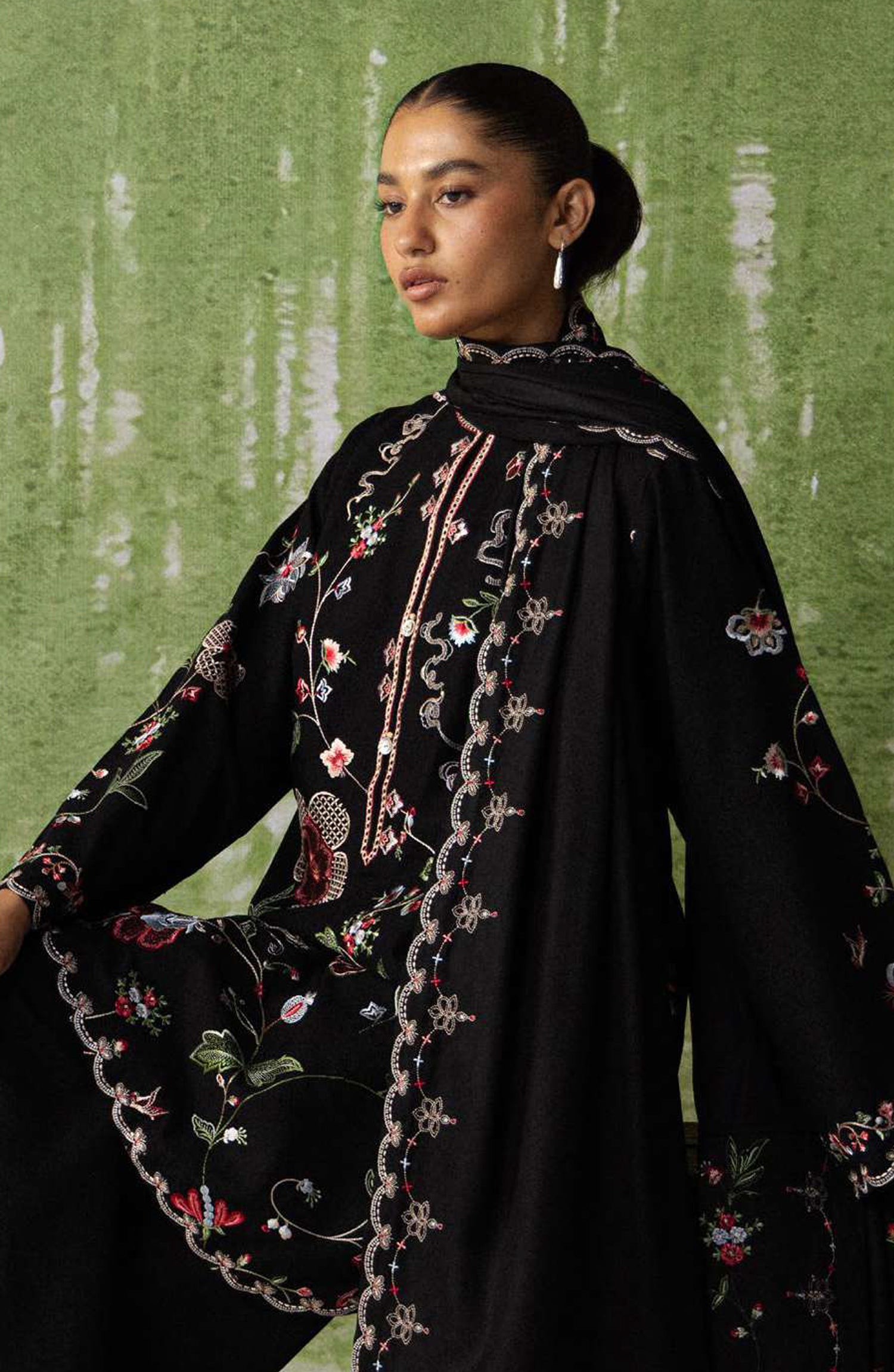Coco by Zara Shahjahan Embroidered Khaddar Unstitched 3 Piece Suit - D-8A - ZS26CW - Black - Winter Collection