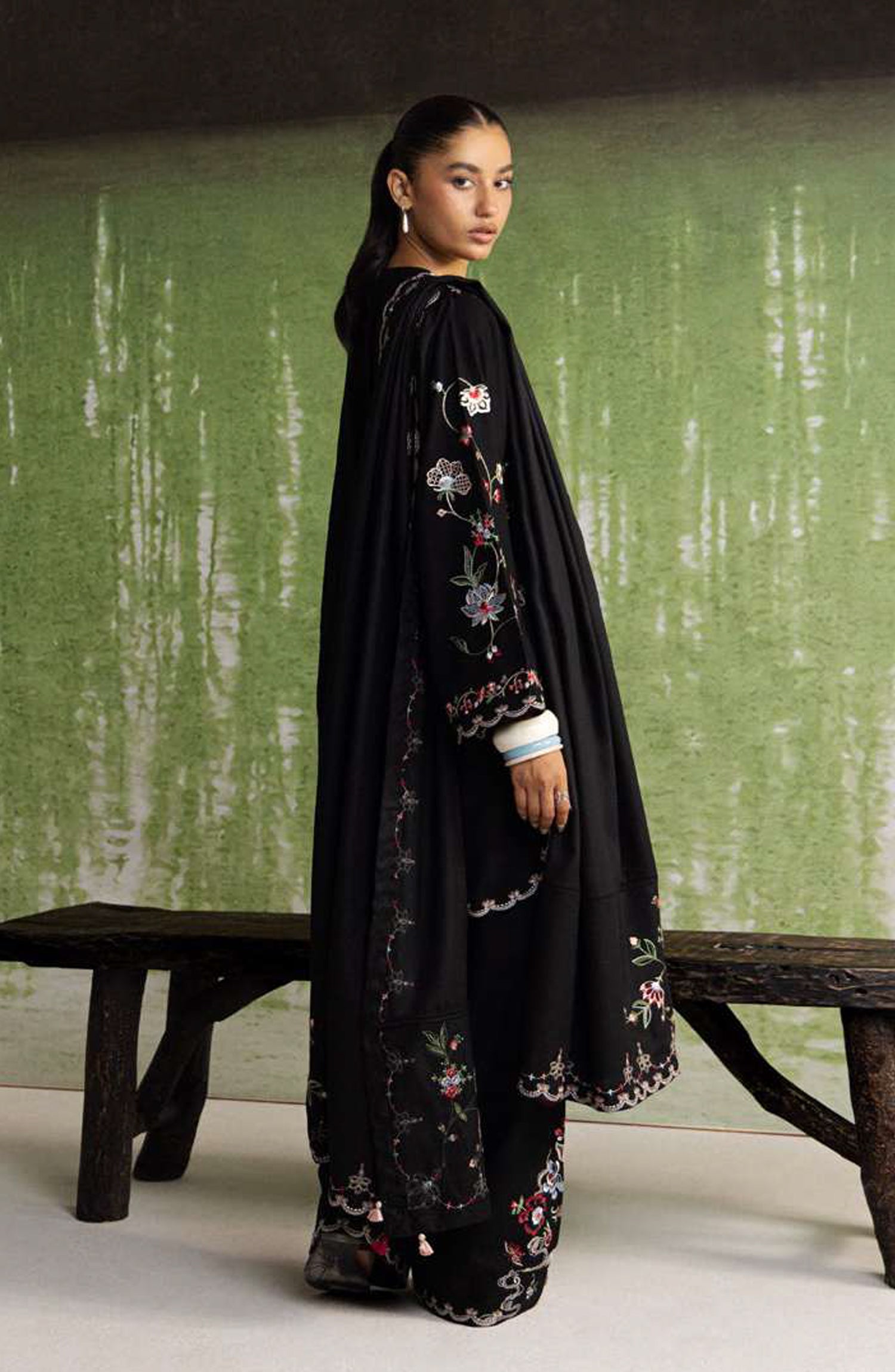 Coco by Zara Shahjahan Embroidered Khaddar Unstitched 3 Piece Suit - D-8A - ZS26CW - Black - Winter Collection