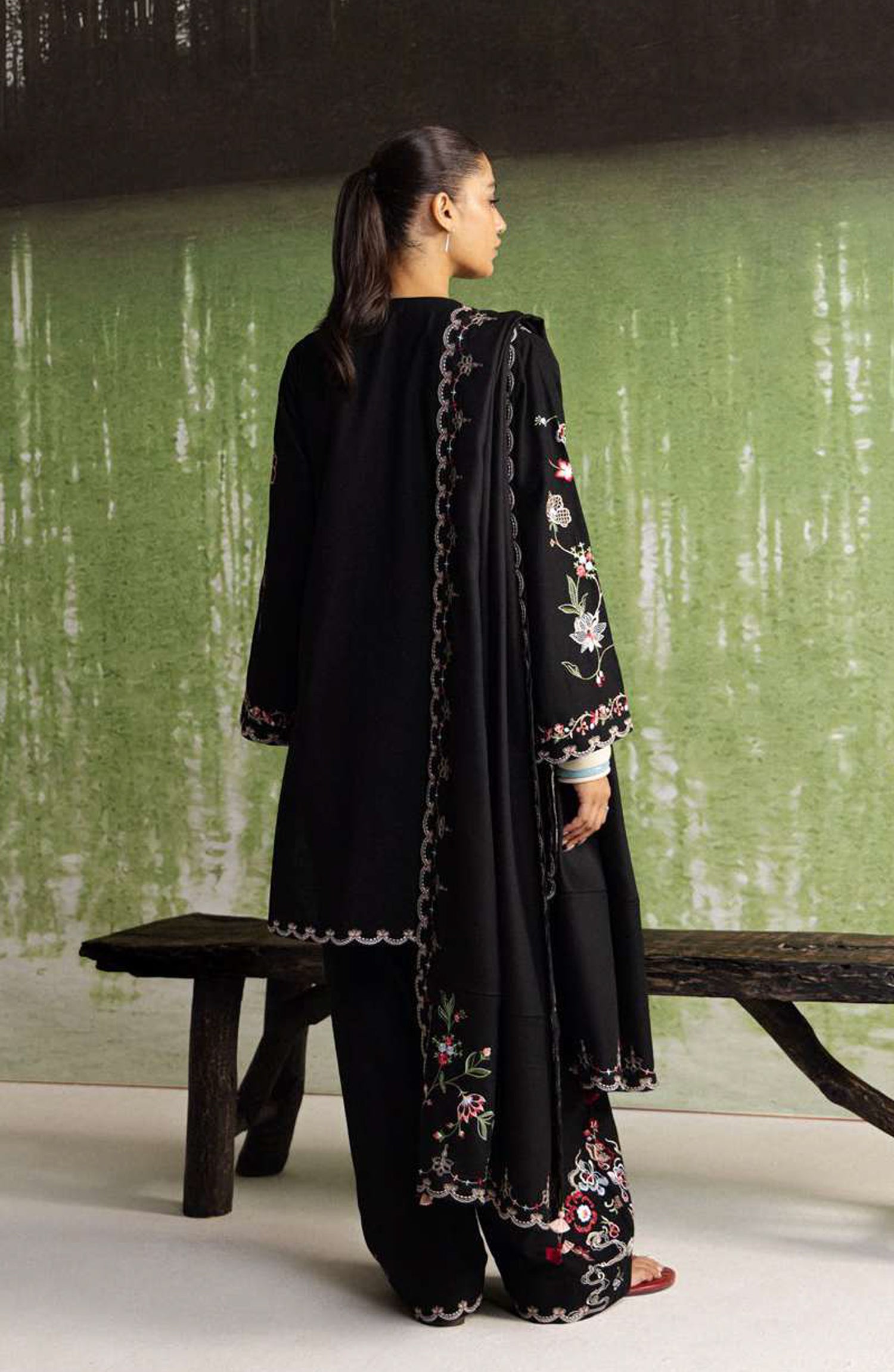Coco by Zara Shahjahan Embroidered Khaddar Unstitched 3 Piece Suit - D-8A - ZS26CW - Black - Winter Collection