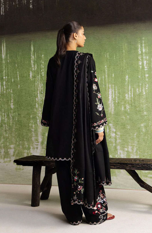 Coco by Zara Shahjahan Embroidered Khaddar Unstitched 3 Piece Suit - D-8A - ZS26CW - Black - Winter Collection