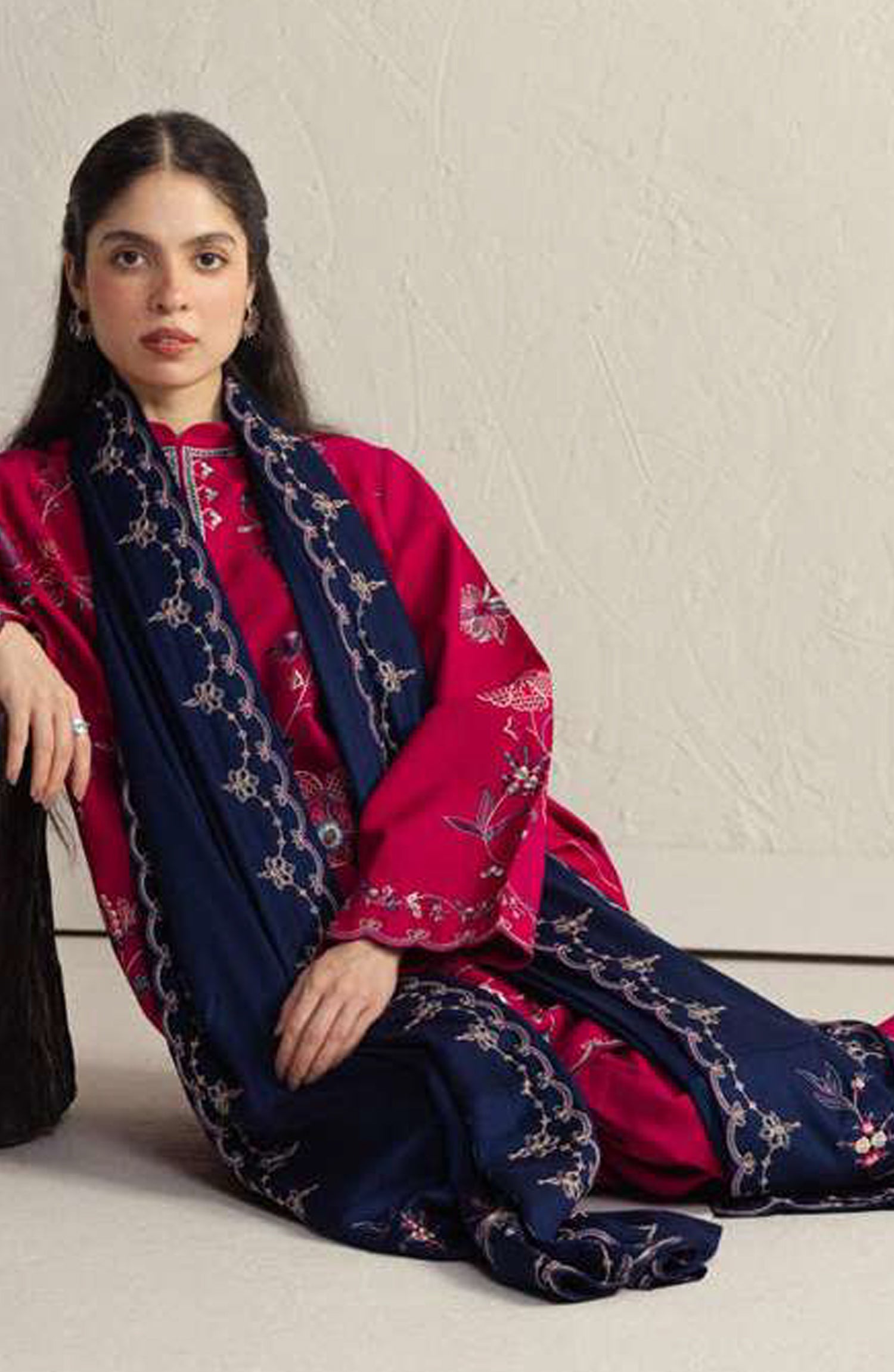 Coco by Zara Shahjahan Embroidered Khaddar Unstitched 3 Piece Suit - D-8B - ZS26CW - Pink - Winter Collection