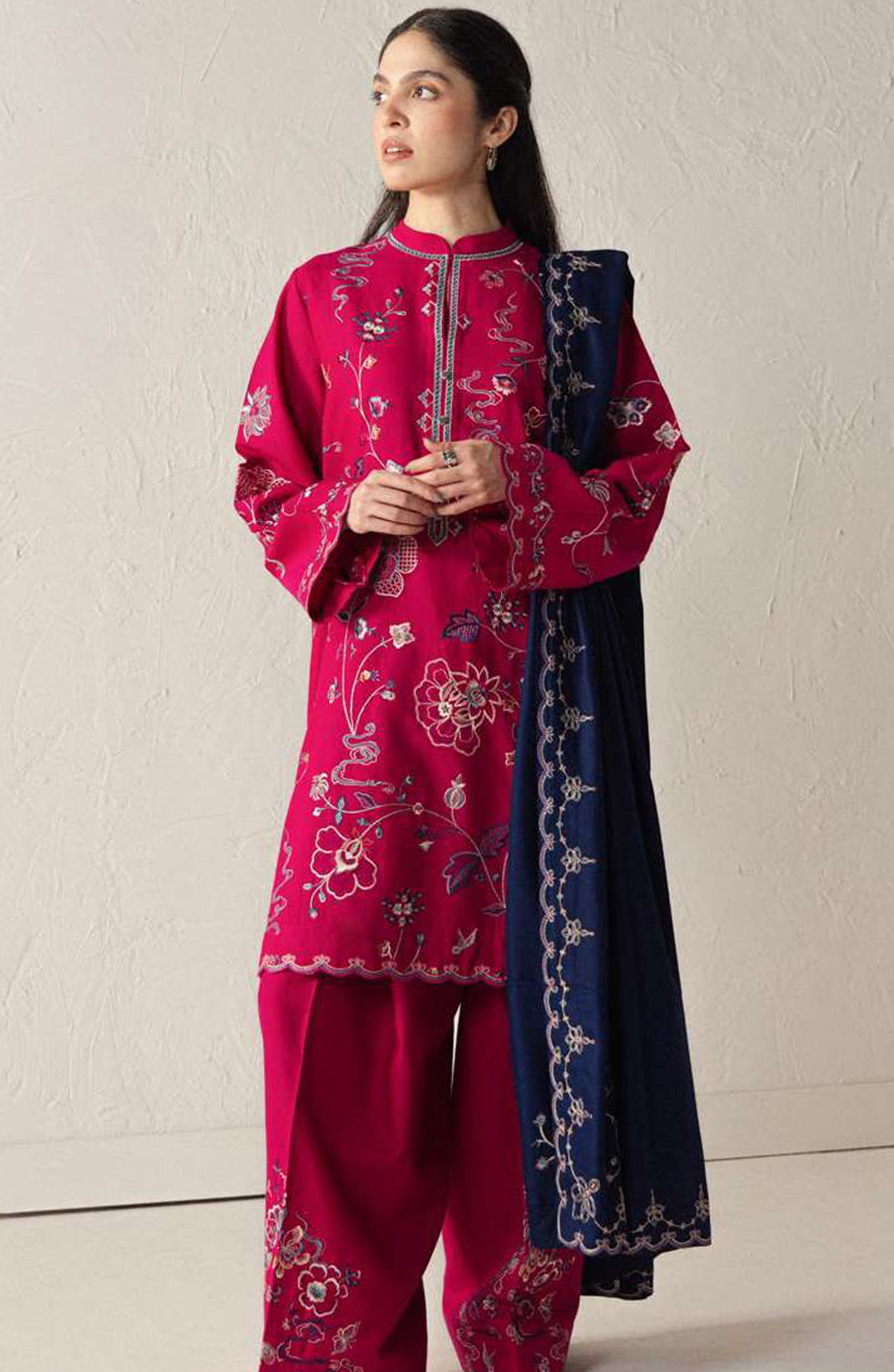 Coco by Zara Shahjahan Embroidered Khaddar Unstitched 3 Piece Suit - D-8B - ZS26CW - Pink - Winter Collection
