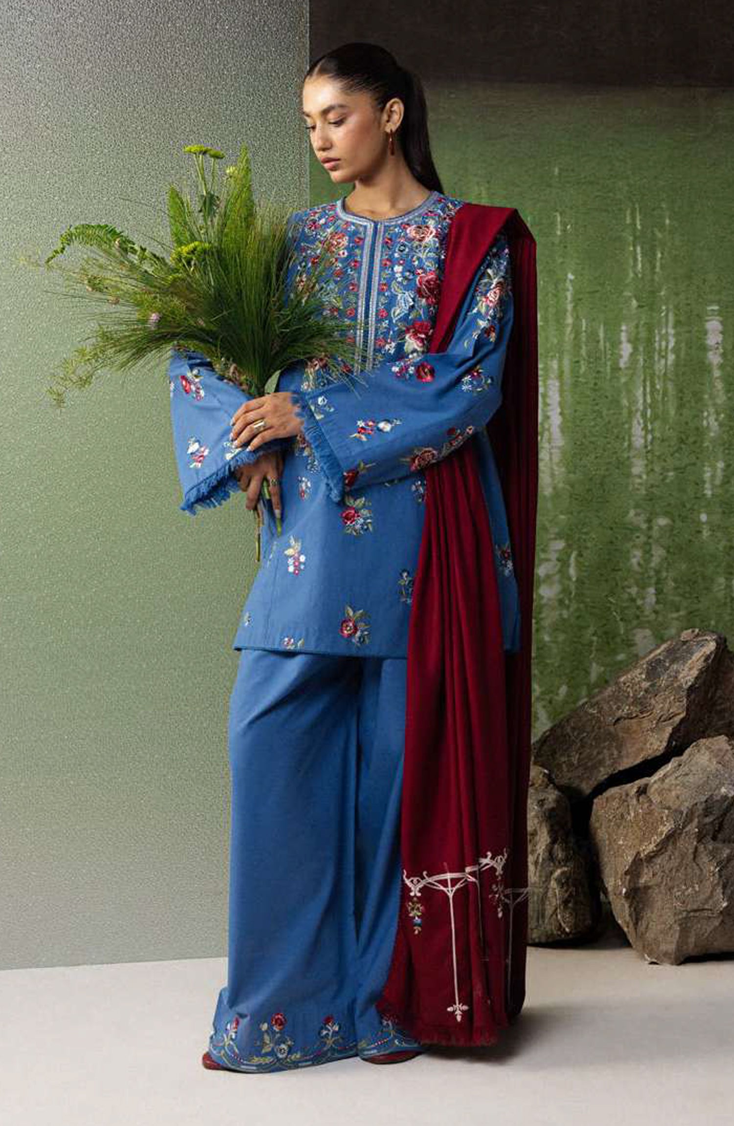 Coco by Zara Shahjahan Embroidered Karandi Unstitched 3 Piece Suit - D-9A - ZS26CW - Blue - Winter Collection
