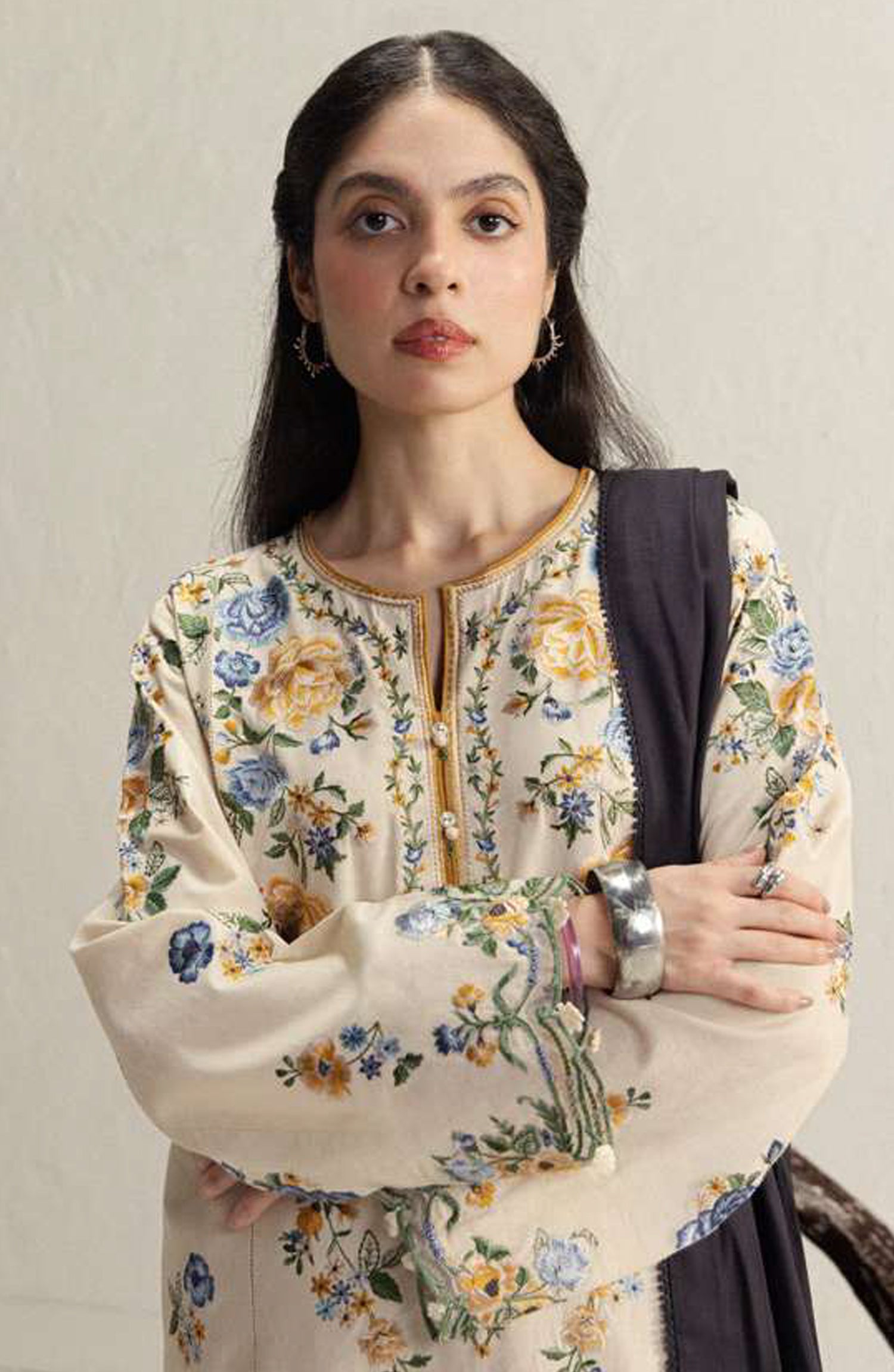 Coco by Zara Shahjahan Embroidered Karandi Unstitched 3 Piece Suit - D-9B - ZS26CW - Skin - Winter Collection