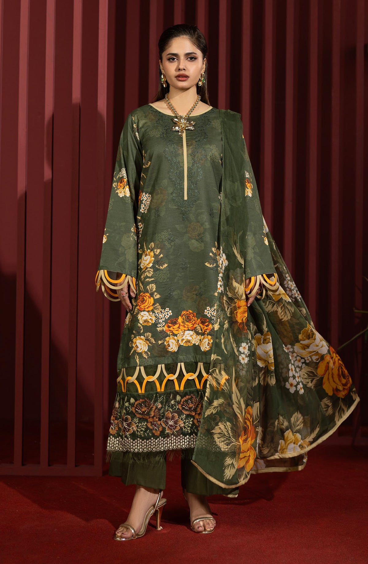 Coco by Panache Embroidered Lawn Unstitched 3 Piece Suit - D-08 - PN26C - Green - Summer Collection