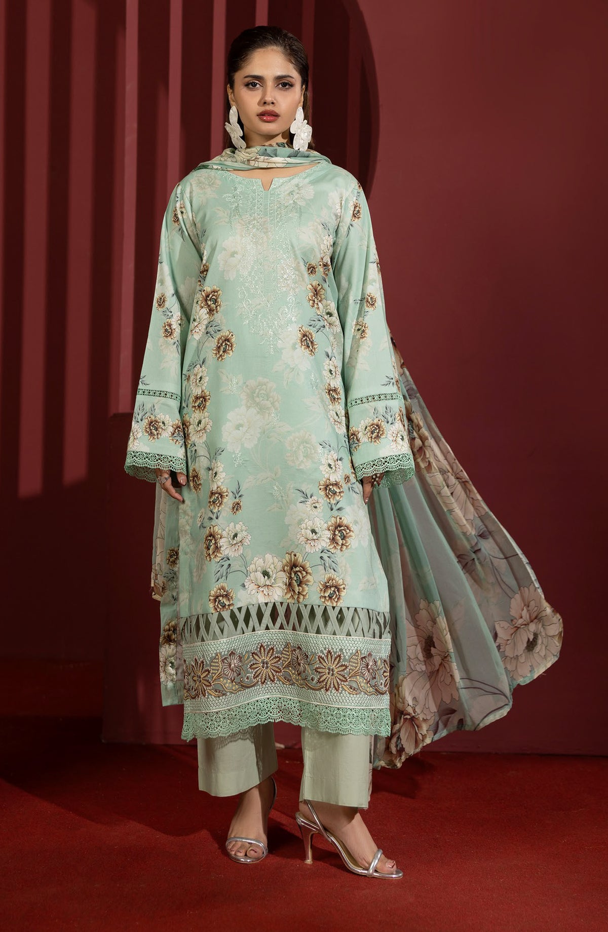 Coco by Panache Embroidered Lawn Unstitched 3 Piece Suit - D-04 - PN26C - Mint - Summer Collection