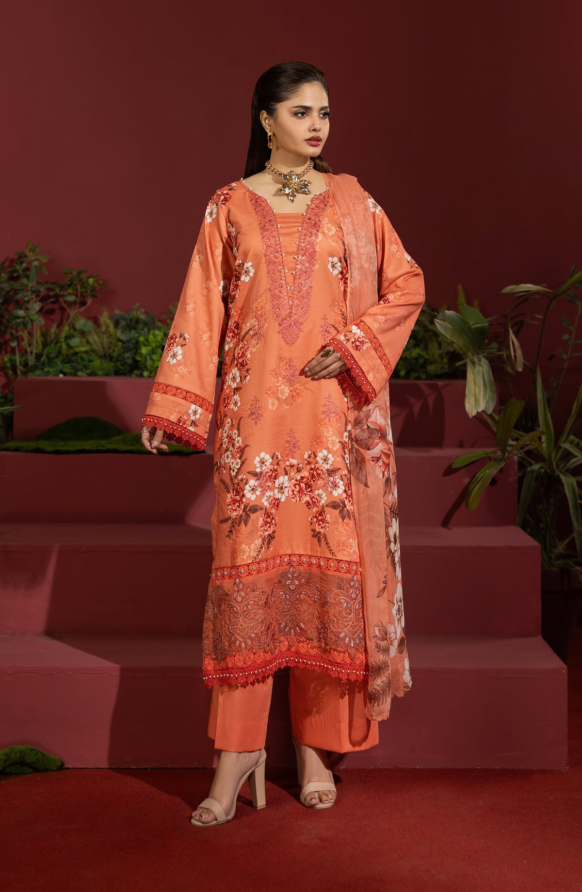 Coco by Panache Embroidered Lawn Unstitched 3 Piece Suit - D-03 - PN26C - Orange - Summer Collection