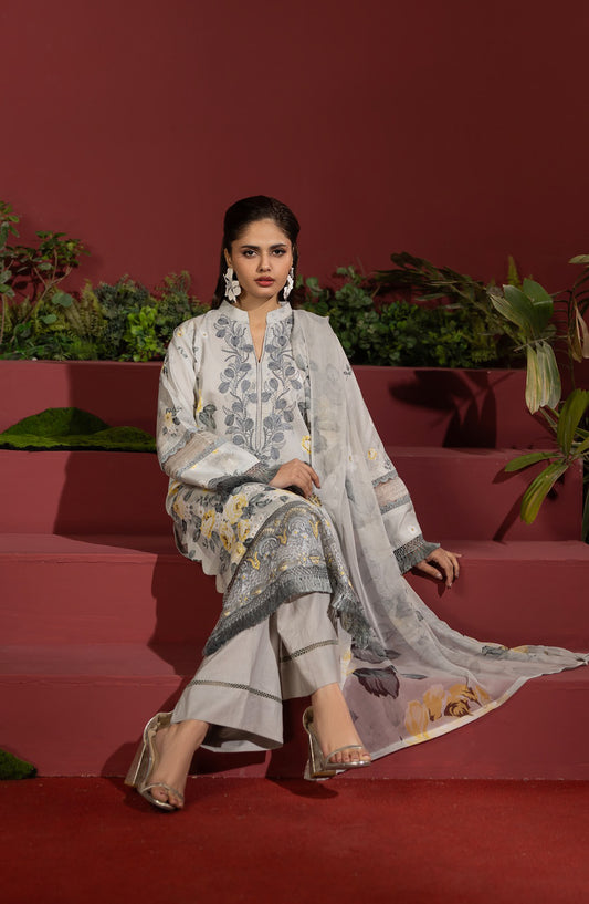 Coco by Panache Embroidered Lawn Unstitched 3 Piece Suit - D-01 - PN26C - Grey - Summer Collection