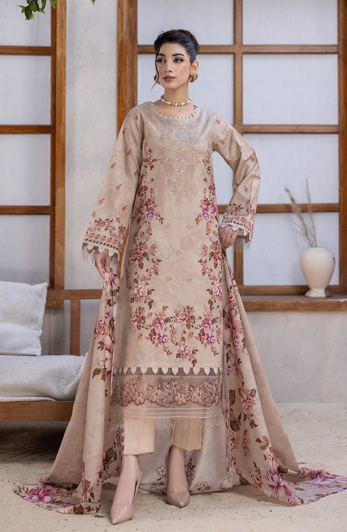Coco by Panache Embroidered Lawn Unstitched 3 Piece Suit - D-10 - PN26CTW - Fawn - Summer Collection
