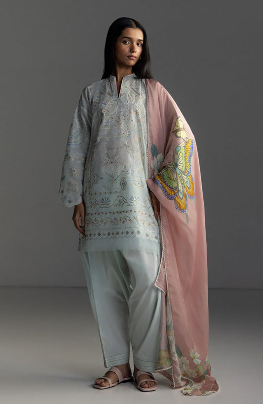 Coco by Zara Shahjahan Embroidered Lawn Unstitched 3 Piece Suit - Veya-7B - ZS26LW - Blue - Summer Collection