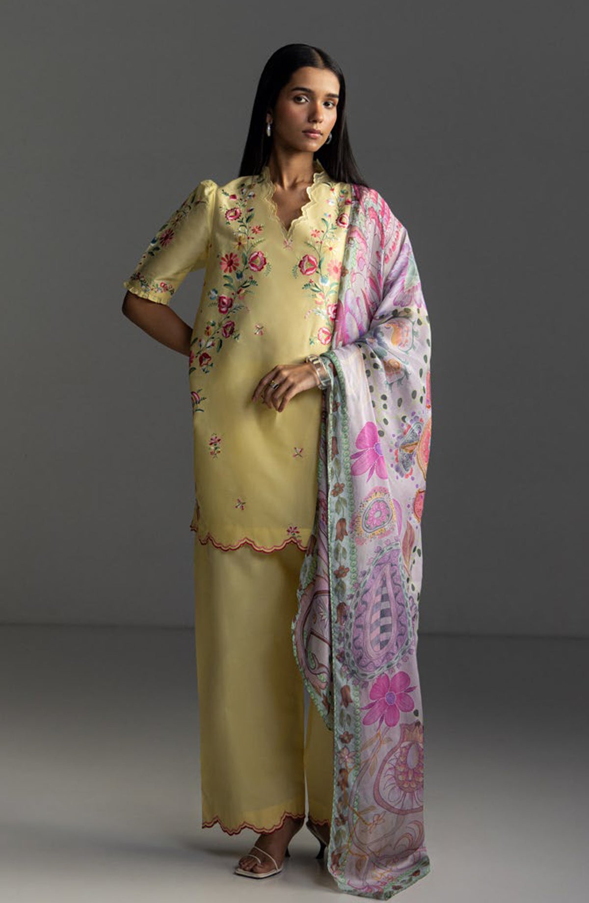 Coco by Zara Shahjahan Embroidered Lawn Unstitched 3 Piece Suit - Seren-5B - ZS26LW - Yellow - Summer Collection