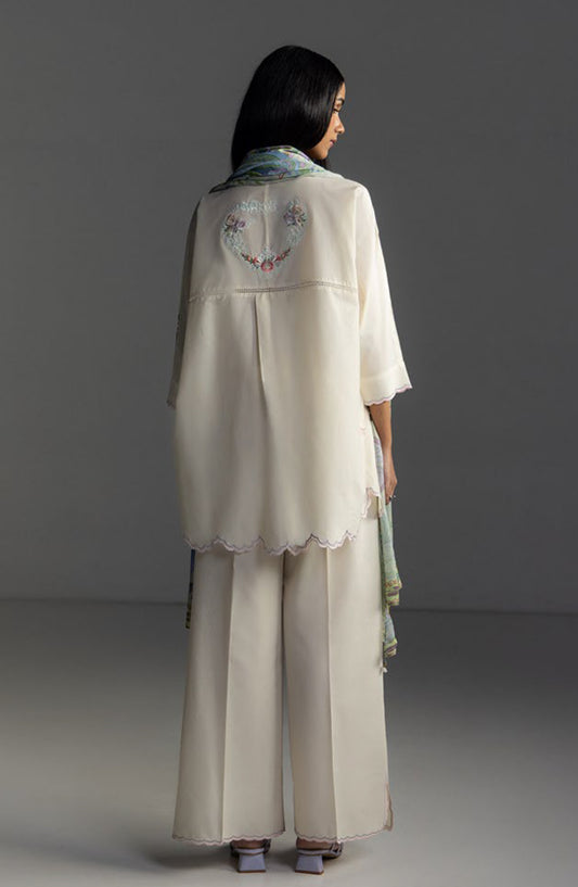 Coco by Zara Shahjahan Embroidered Lawn Unstitched 3 Piece Suit - Seren-5A - ZS26LW - White - Summer Collection