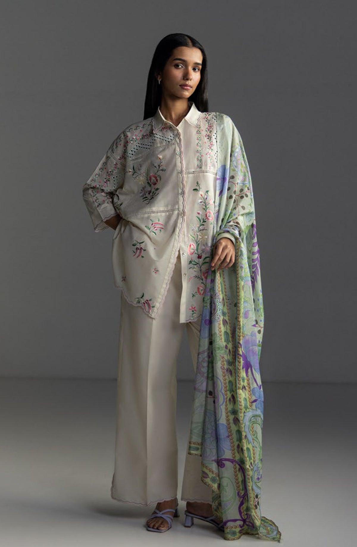 Coco by Zara Shahjahan Embroidered Lawn Unstitched 3 Piece Suit - Seren-5A - ZS26LW - White - Summer Collection