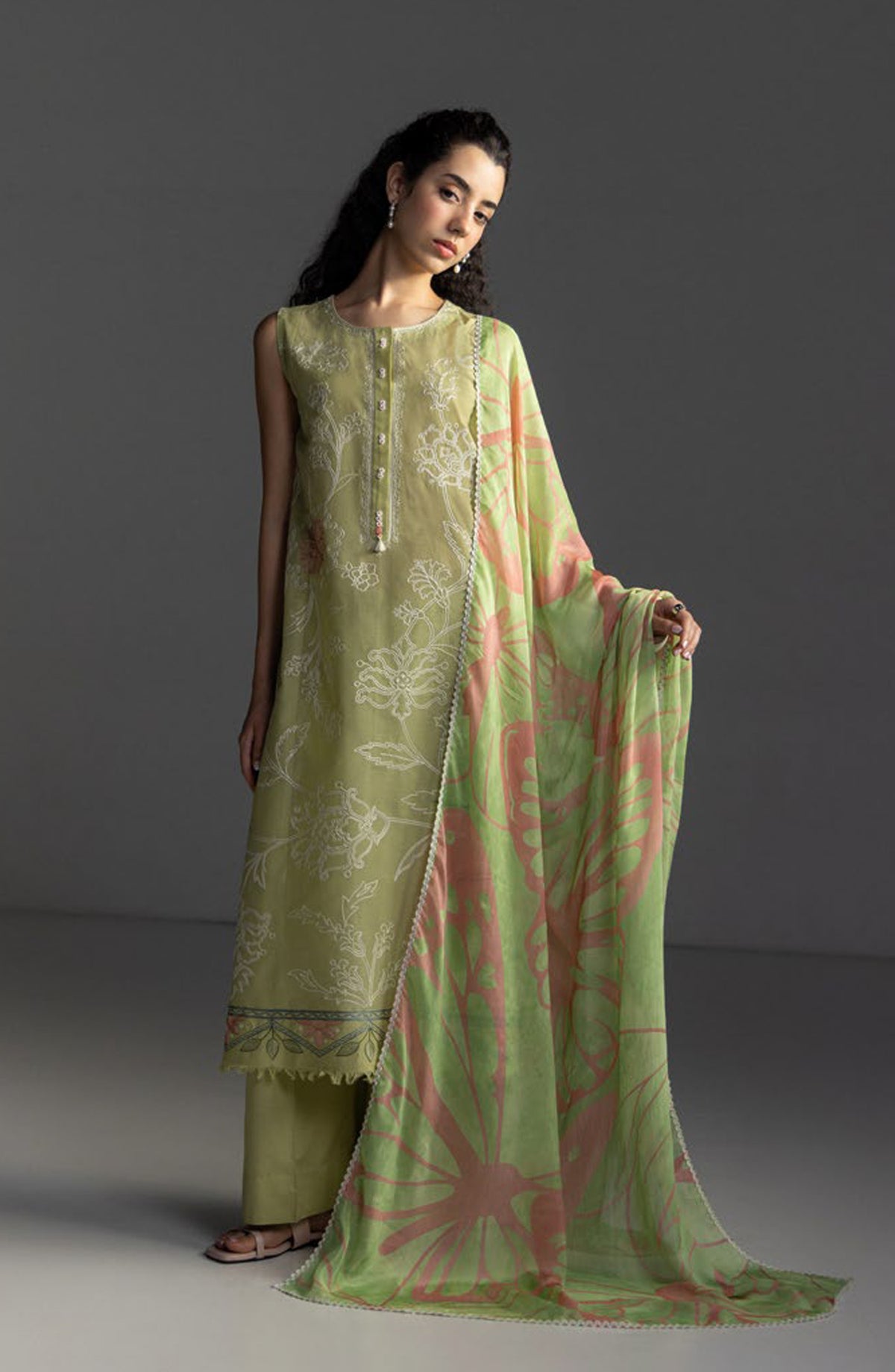 Coco by Zara Shahjahan Embroidered Lawn Unstitched 3 Piece Suit - Isla-4B - ZS26LW - Green - Summer Collection