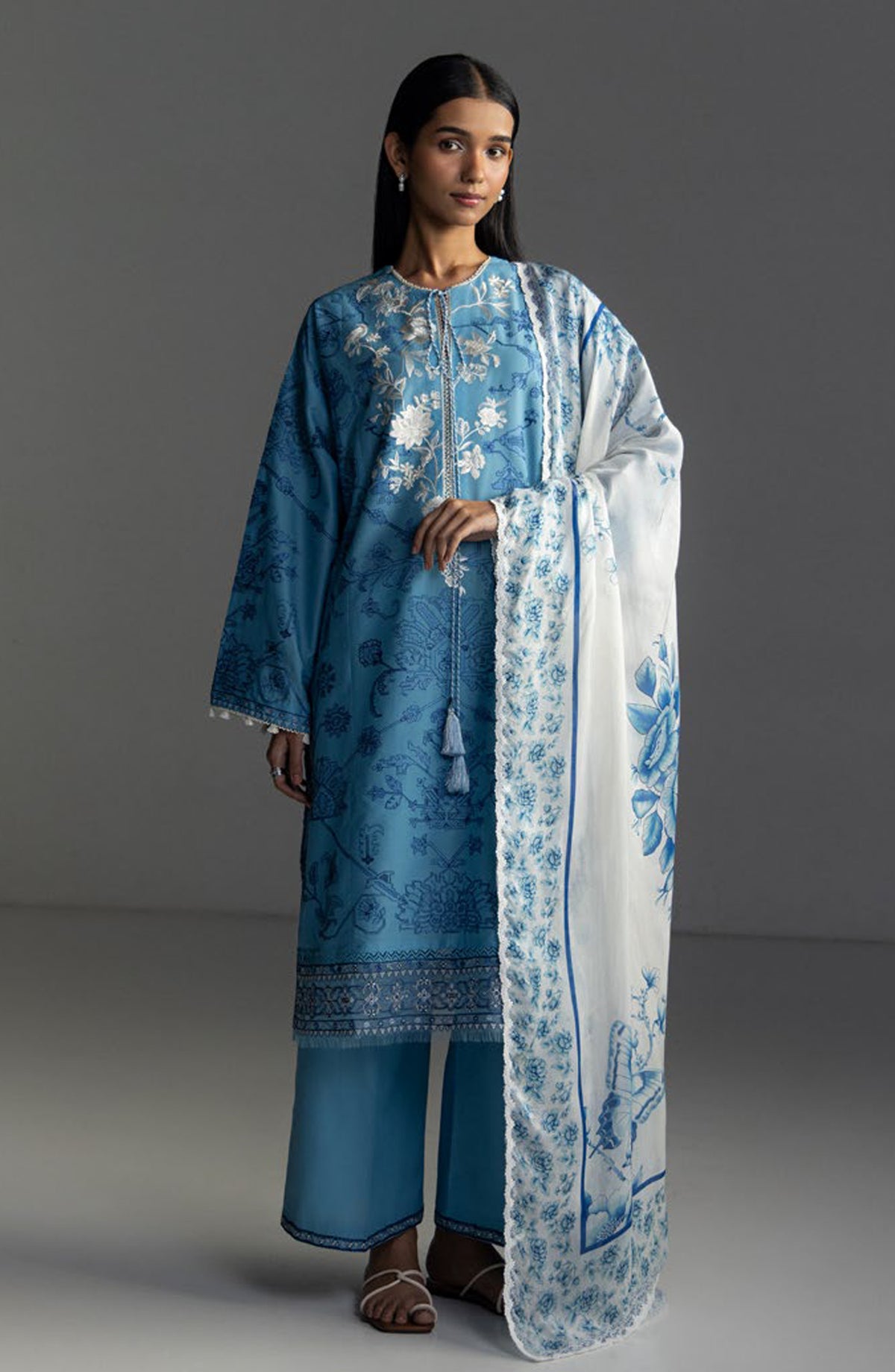 Coco by Zara Shahjahan Embroidered Lawn Unstitched 3 Piece Suit - Aviona-3A - ZS26LW - Blue - Summer Collection