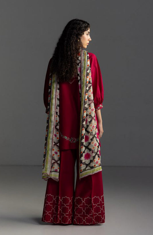 Coco by Zara Shahjahan Embroidered Lawn Unstitched 3 Piece Suit - Rivae-1B - ZS26LW - Red - Summer Collection