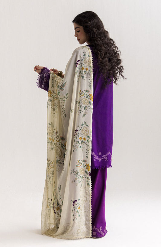 Coco by Zara Shahjahan Embroidered Lawn Unstitched 3 Piece Suit - 10B - ZS26CCO - Purple - Summer Collection