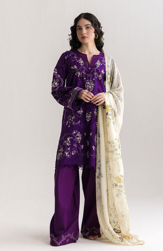 Coco by Zara Shahjahan Embroidered Lawn Unstitched 3 Piece Suit - 10B - ZS26CCO - Purple - Summer Collection
