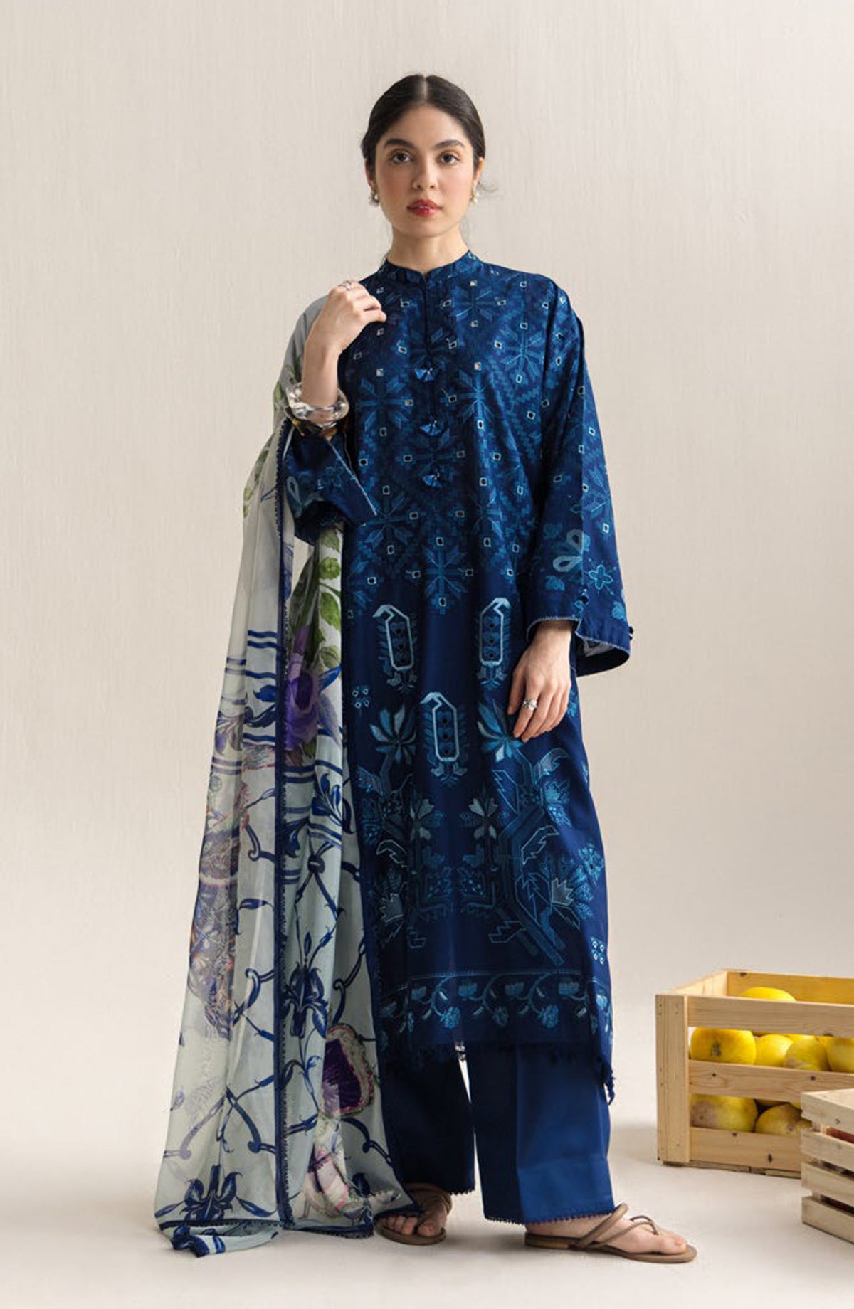 Coco by Zara Shahjahan Embroidered Lawn Unstitched 3 Piece Suit - 9A - ZS26CCO - Blue - Summer Collection