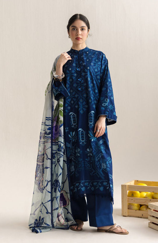 Coco by Zara Shahjahan Embroidered Lawn Unstitched 3 Piece Suit - 9A - ZS26CCO - Blue - Summer Collection