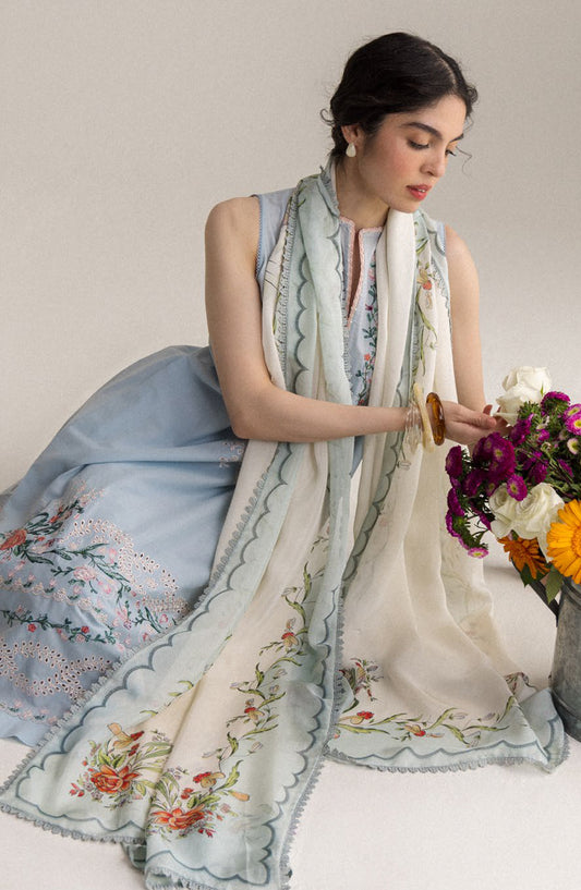 Coco by Zara Shahjahan Embroidered Lawn Unstitched 3 Piece Suit - 8B - ZS26CCO - Sky Blue - Summer Collection