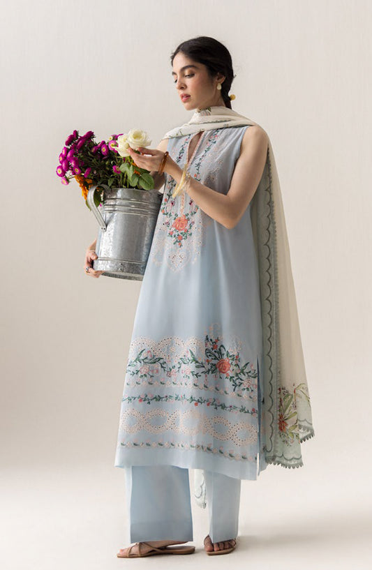 Coco by Zara Shahjahan Embroidered Lawn Unstitched 3 Piece Suit - 8B - ZS26CCO - Sky Blue - Summer Collection