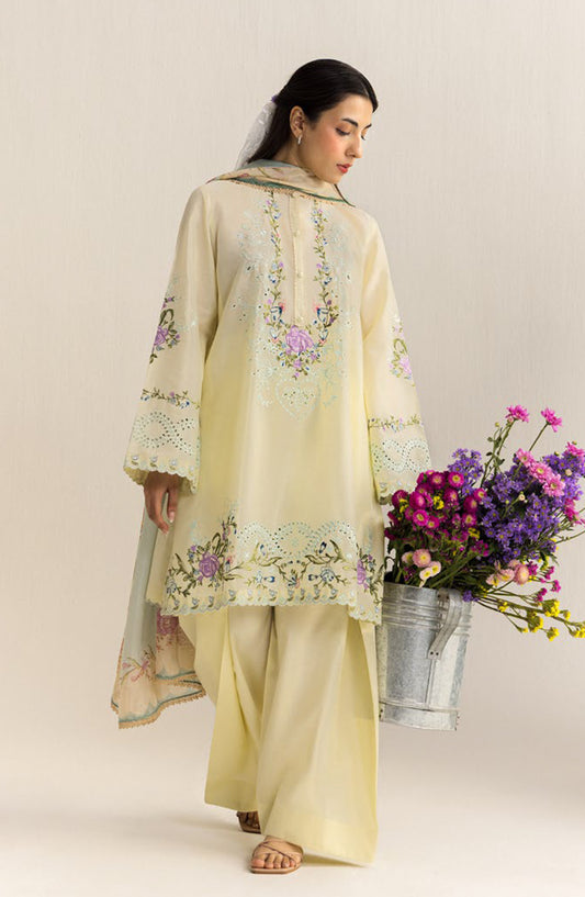 Coco by Zara Shahjahan Embroidered Lawn Unstitched 3 Piece Suit - 8A - ZS26CCO - Lemon - Summer Collection