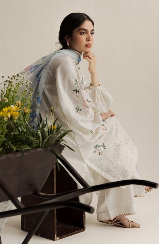 Coco by Zara Shahjahan Embroidered Lawn Unstitched 3 Piece Suit - 7A - ZS26CCO - White - Summer Collection
