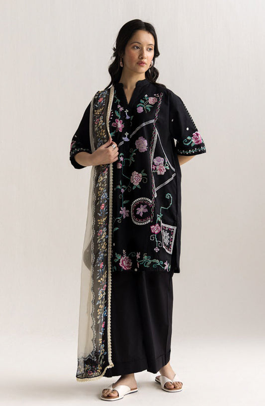 Coco by Zara Shahjahan Embroidered Lawn Unstitched 3 Piece Suit - 6A - ZS26CCO - Black - Summer Collection