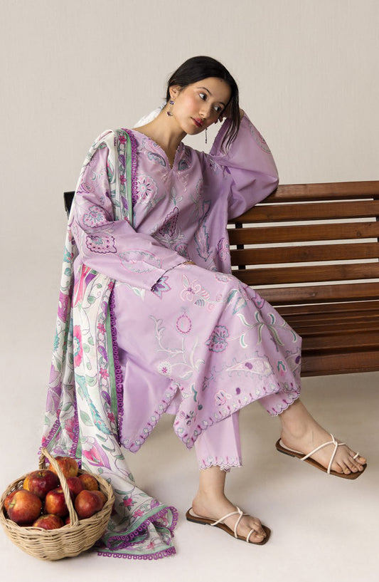 Coco by Zara Shahjahan Embroidered Lawn Unstitched 3 Piece Suit - 4A - ZS26CCO - Purple - Summer Collection