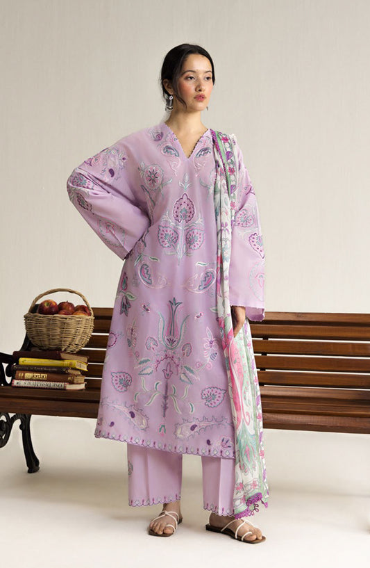 Coco by Zara Shahjahan Embroidered Lawn Unstitched 3 Piece Suit - 4A - ZS26CCO - Purple - Summer Collection